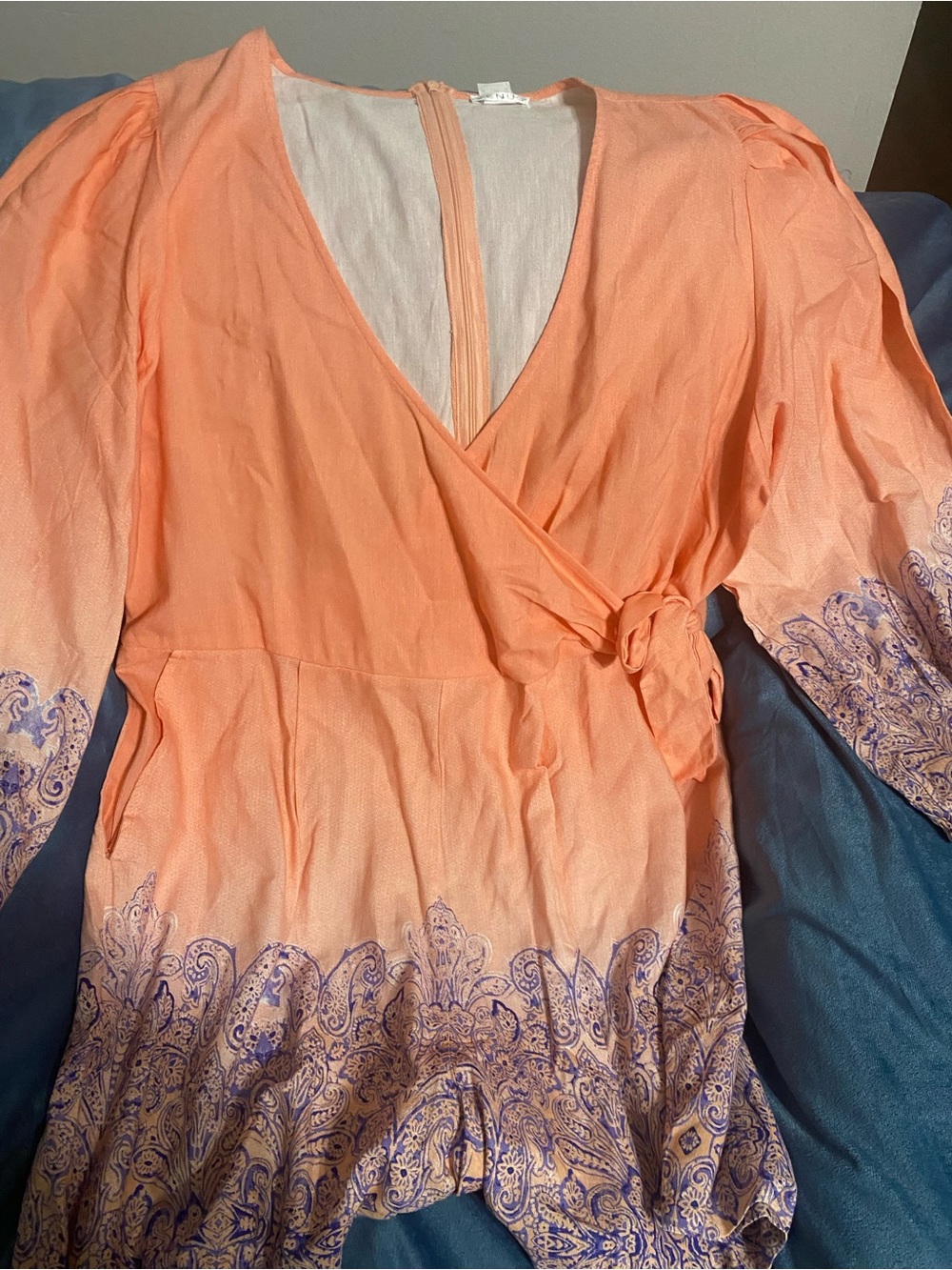 VENUS Peach Dress with Blue Lining Accent